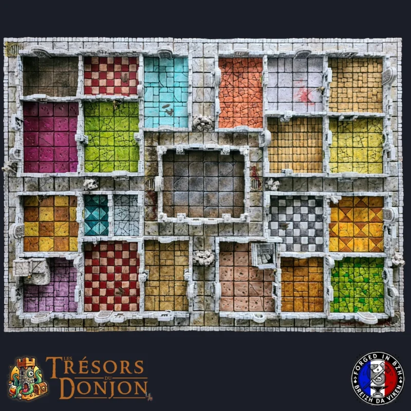 Plateau HeroQuest 3D imprimé complet vue de dessus avec murs magnétiques