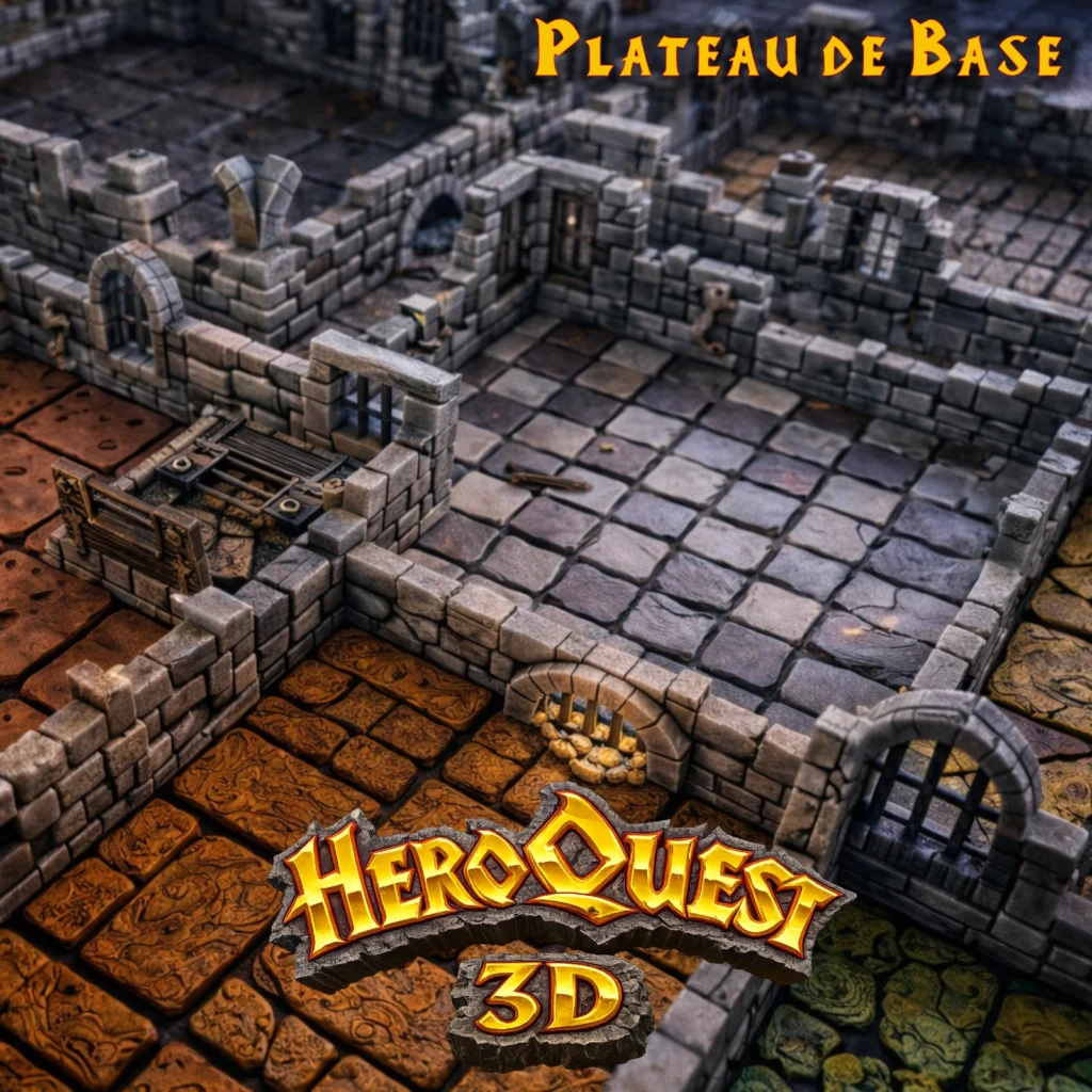 Plateau HeroQuest 3D imprimé complet vue de dessus avec murs magnétiques