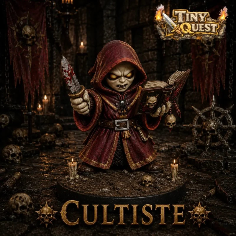 Cultiste TinyQuest compatible plateau 3D HeroQuest. Figurine fanatique ultra immersive pour enrichir vos quêtes et scénarios donjon.