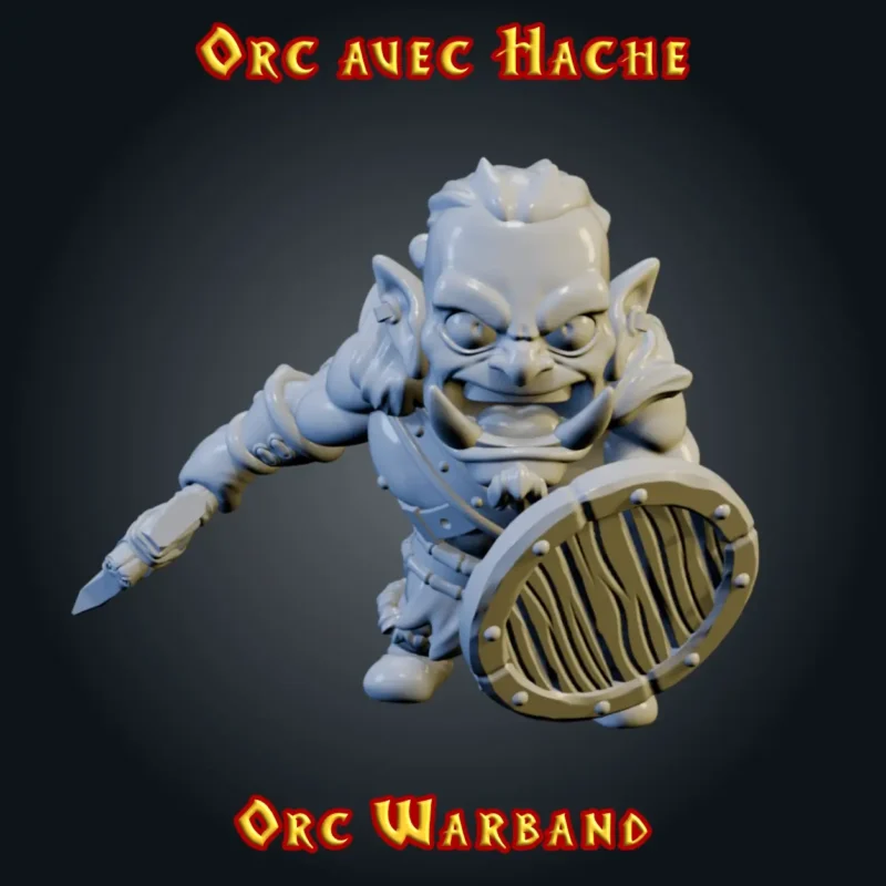 Figurine Orc avec Hache 3D imprimée en résine — Série Orcs StoneKing compatible HeroQuest