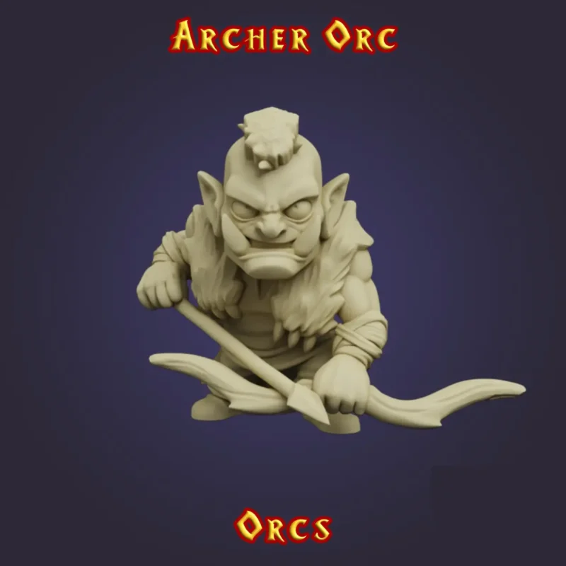 Figurine Archer Orc 3D imprimée en résine — Série Orcs StoneKing compatible HeroQuest