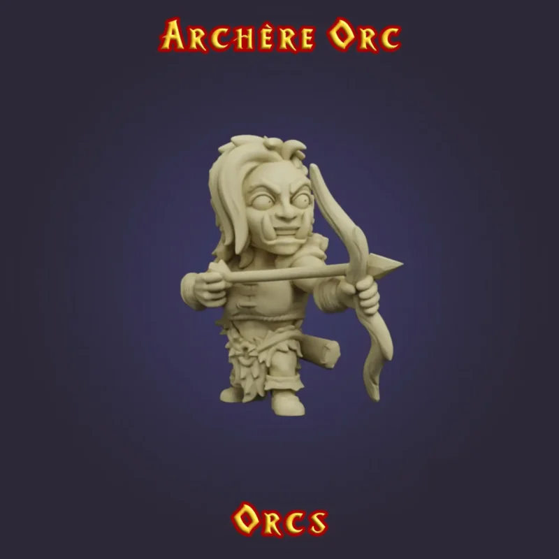 Figurine Archère Orc 3D imprimée en résine — Série Orcs StoneKing compatible HeroQuest
