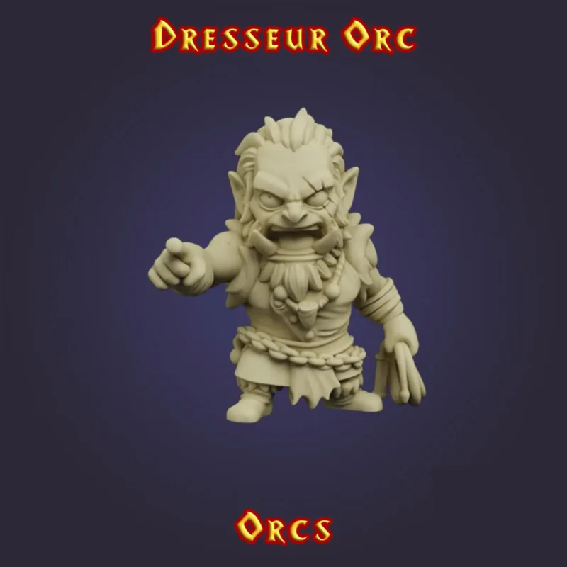 Figurine Dresseur Orc 3D imprimée en résine — Série Orcs StoneKing compatible HeroQuest