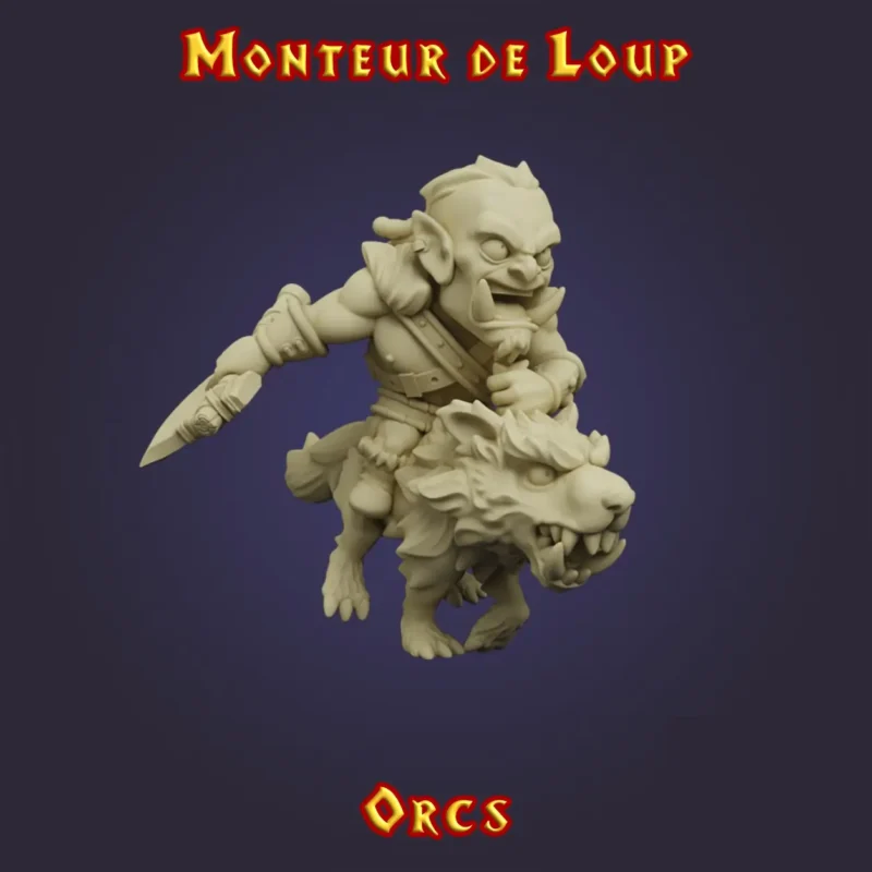 Figurine Monteur de Loup Orc 3D imprimée en résine — Série Orcs StoneKing compatible HeroQuest